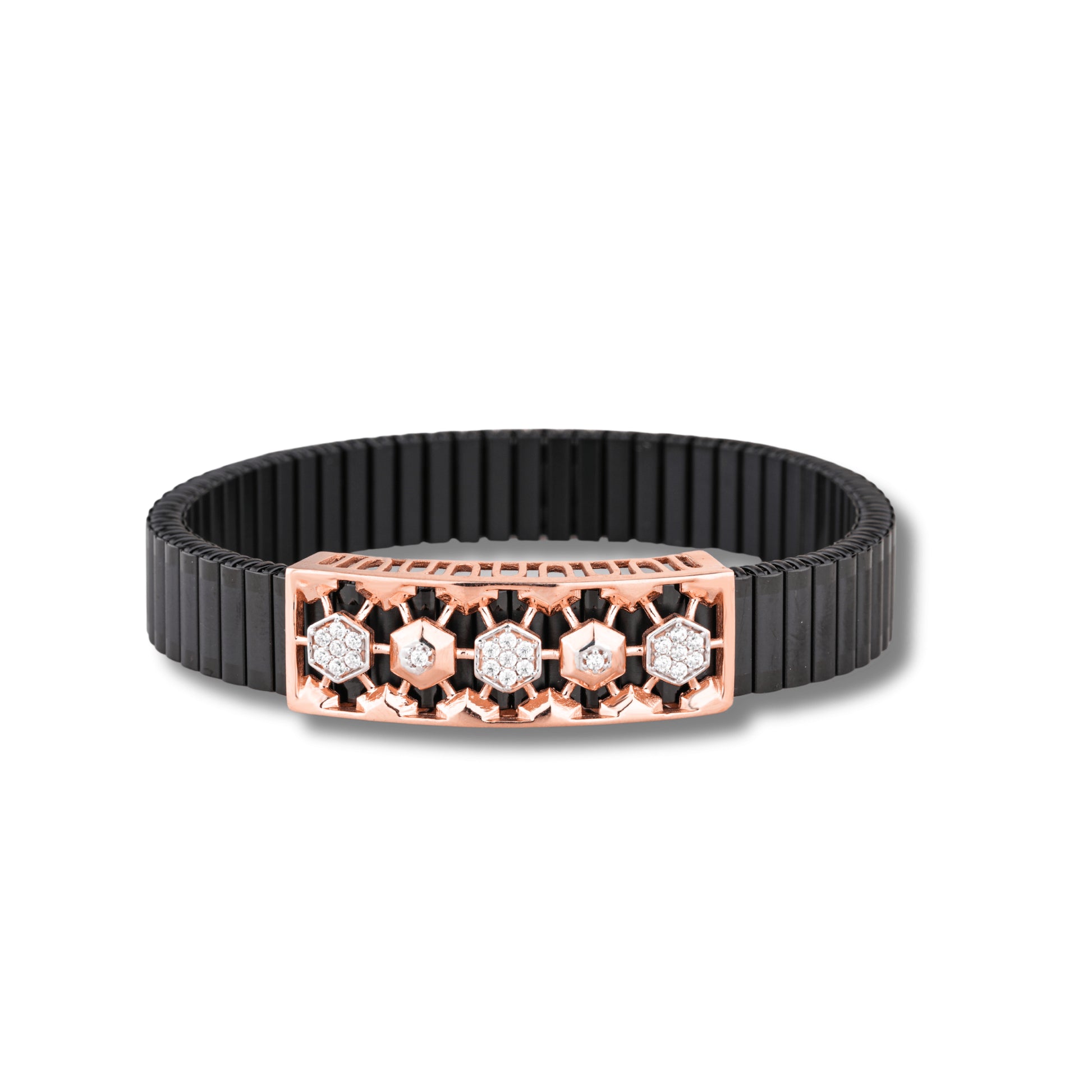 925 Silver Hexagon Shape Design Men's Rolex Bracelet with Stretchable Belt