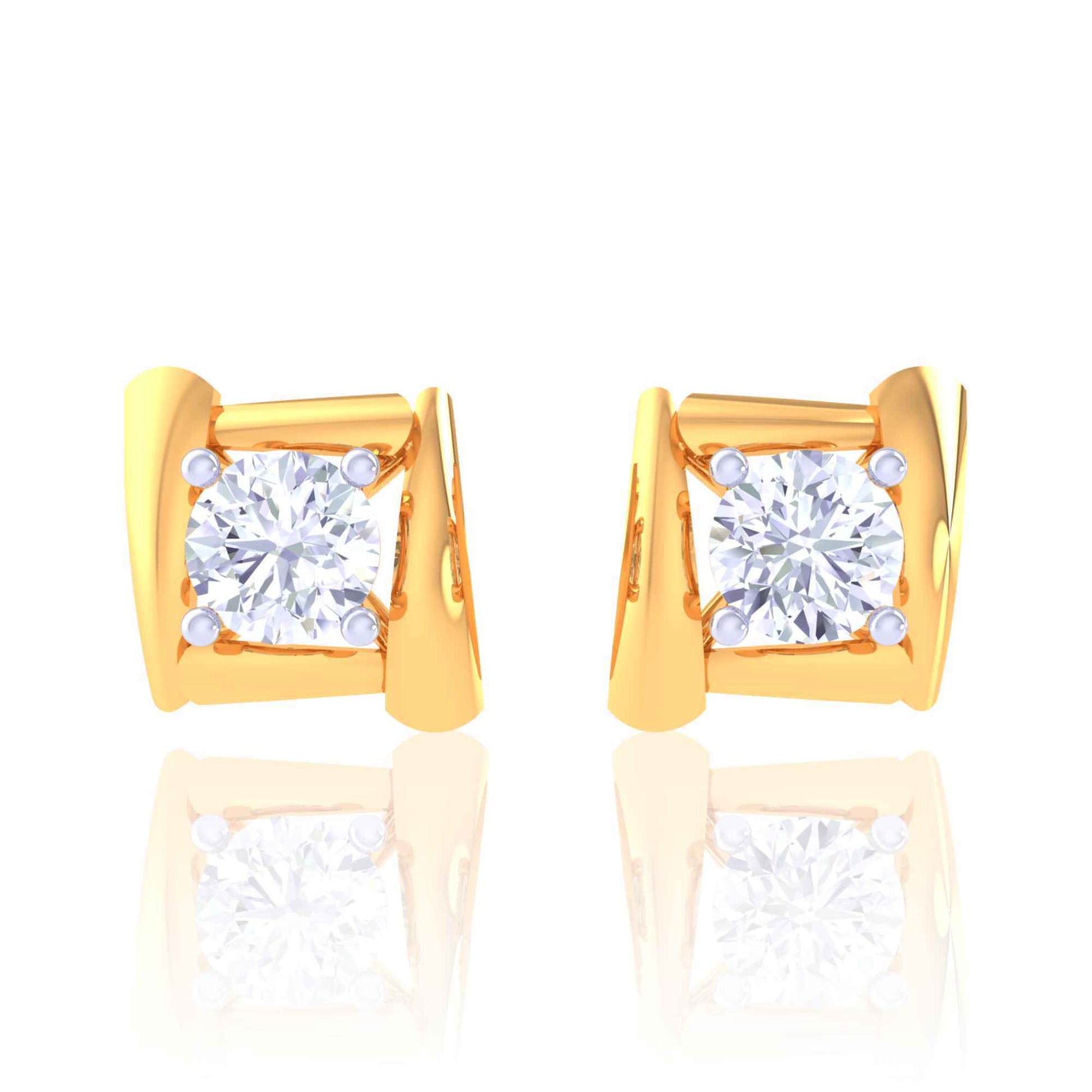 Gold Geometric Stud Earrings with Solitaire Sparkle