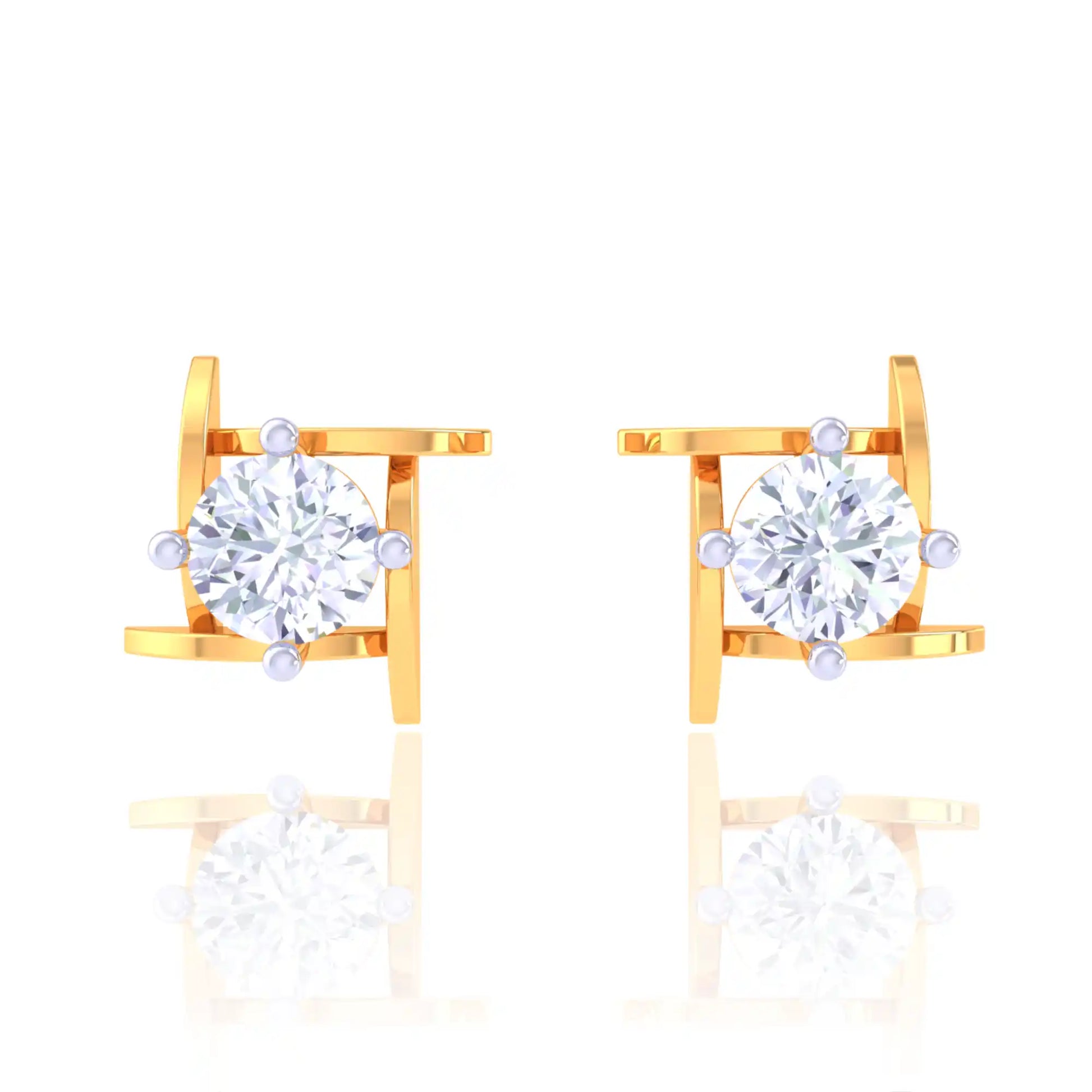 Contemporary Golden Diamond Stud Earrings - Unique Grid Design