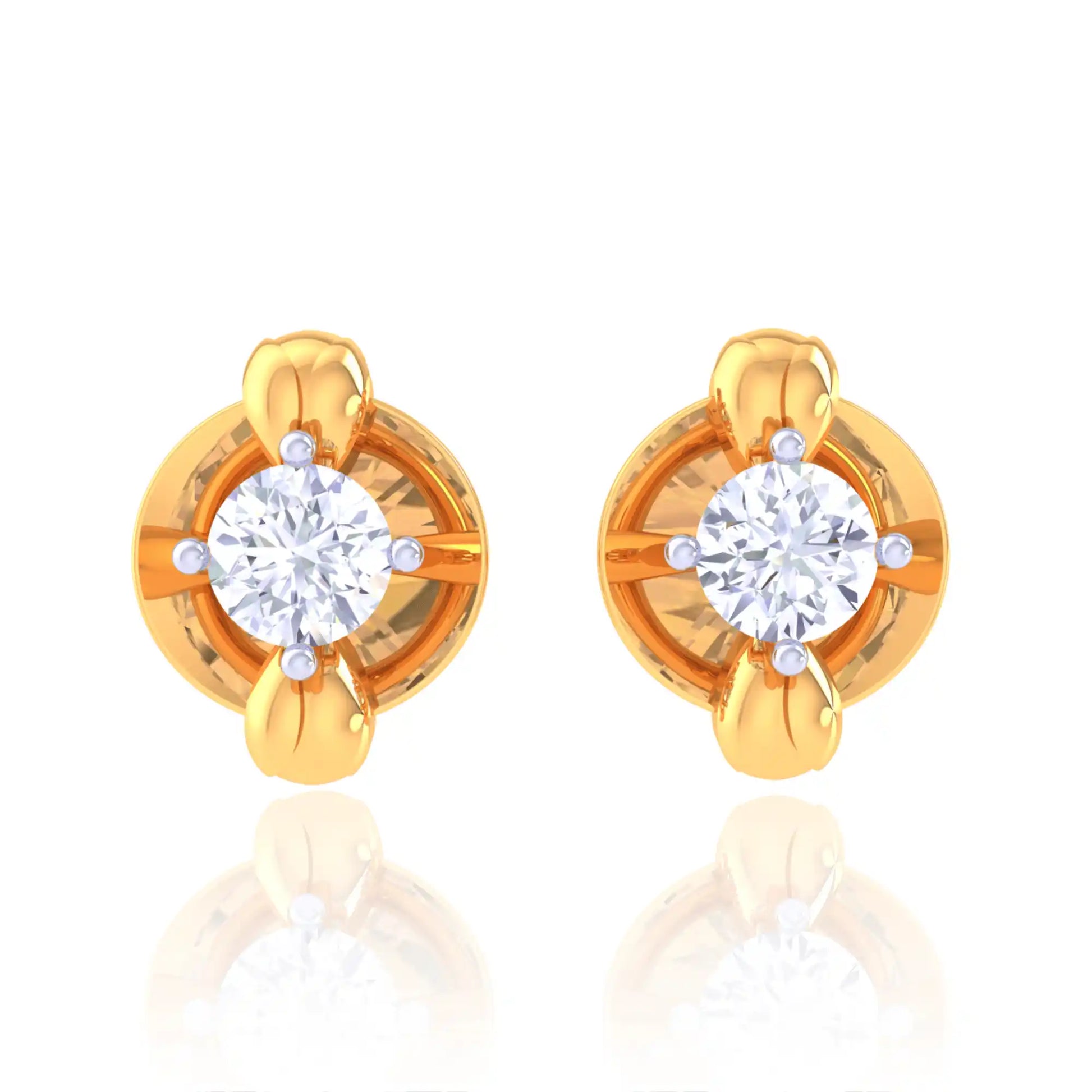 Gold & Diamond Halo Design Women's Stud Earrings
