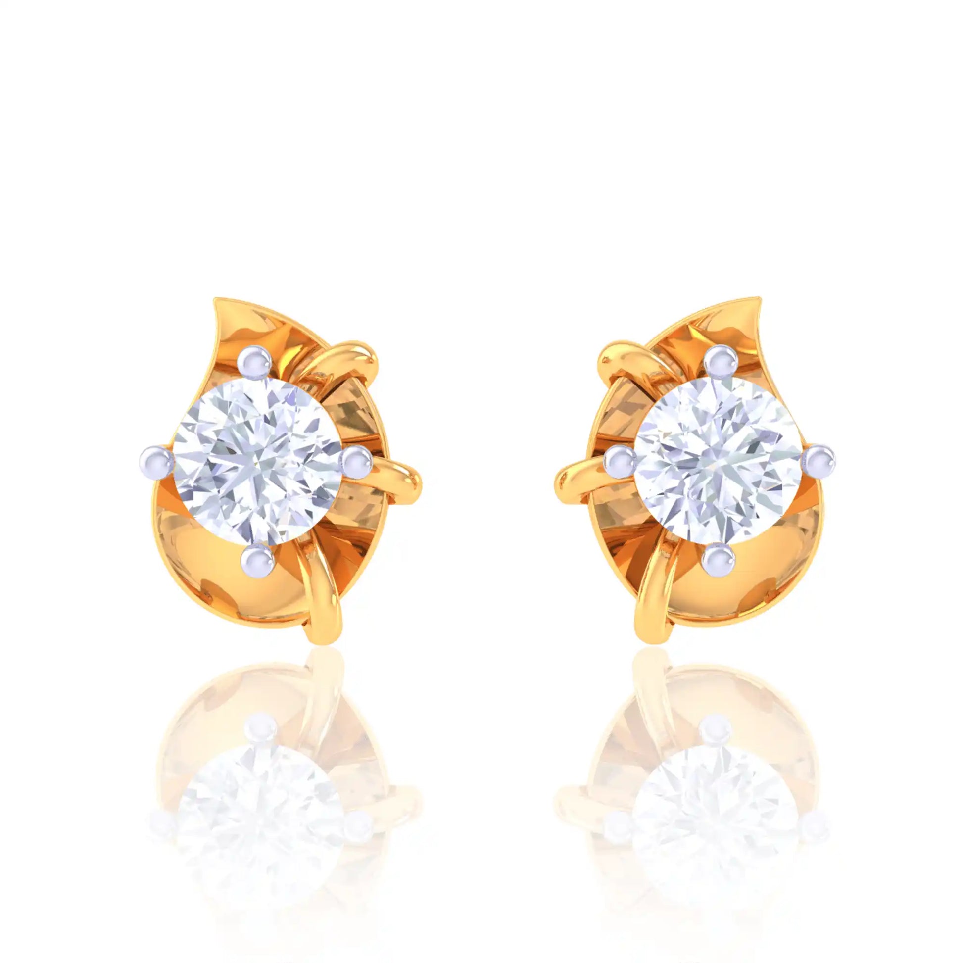 Elegant Golden Diamond Stud Earrings - Teardrop Design