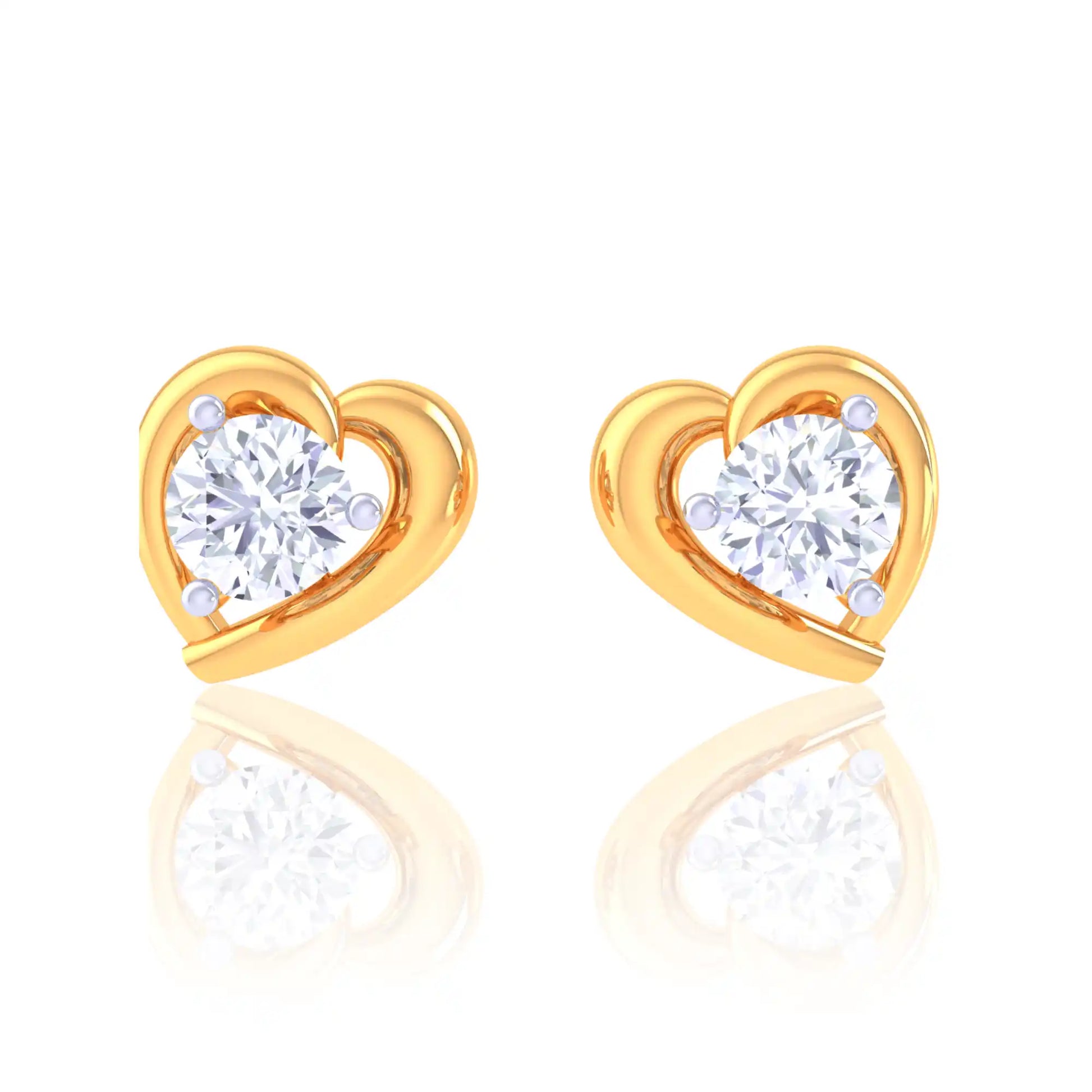 Gold Open Heart Solitaire Stud Earrings for Women