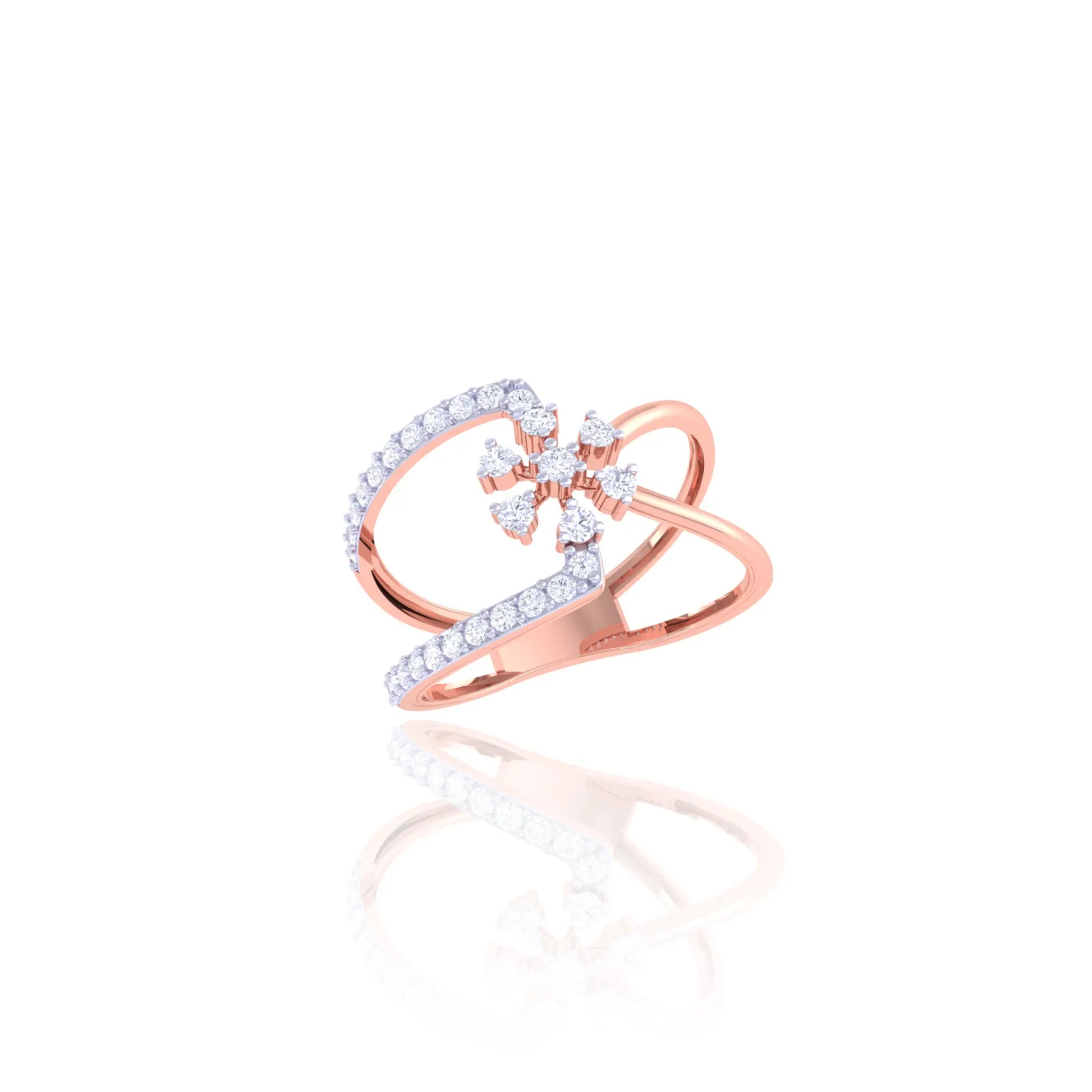 92.5 Sterling Silver Floral Design Ring with CZ Stones
