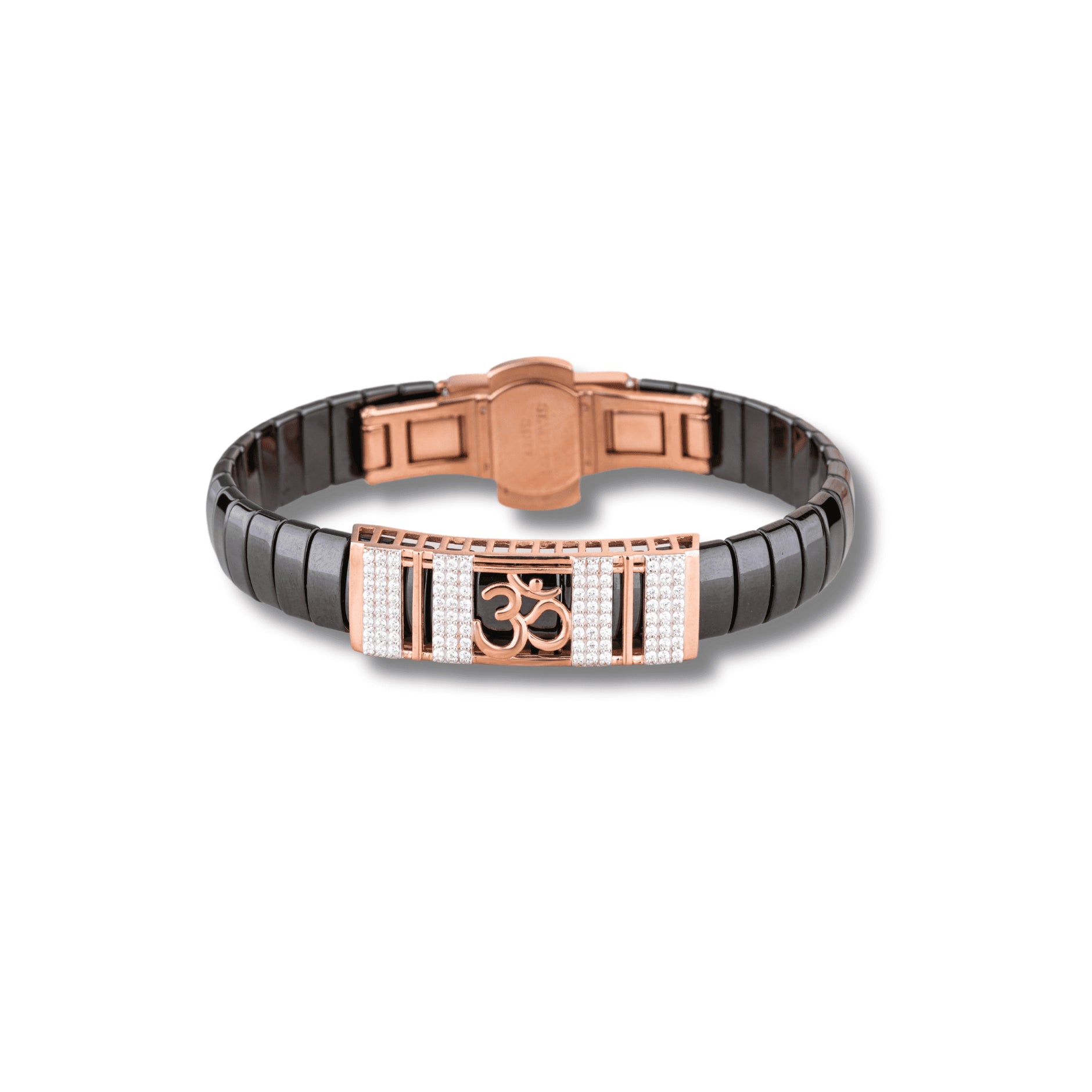 Black Ceramic Om Bracelet with Rose Gold and Diamond Accents