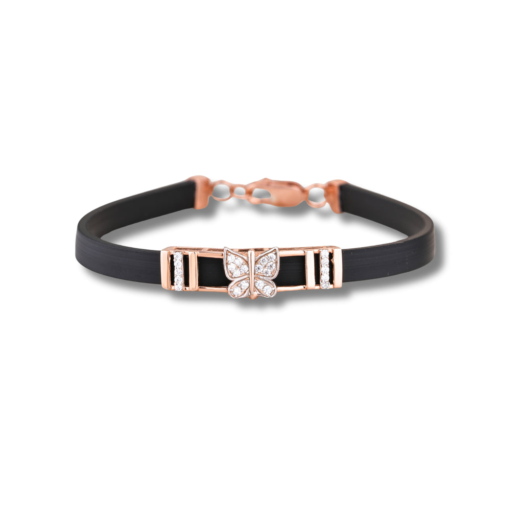 925 Silver Butterfly Design Women's Silicon Bracelet with Rose Gold Plating