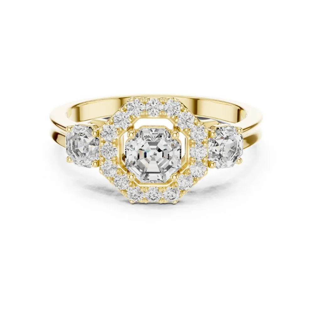 Orynio ORYNIO Aurora Halo Three Stone Ring in 925 Sterling Silver 92.5 silver jewellery