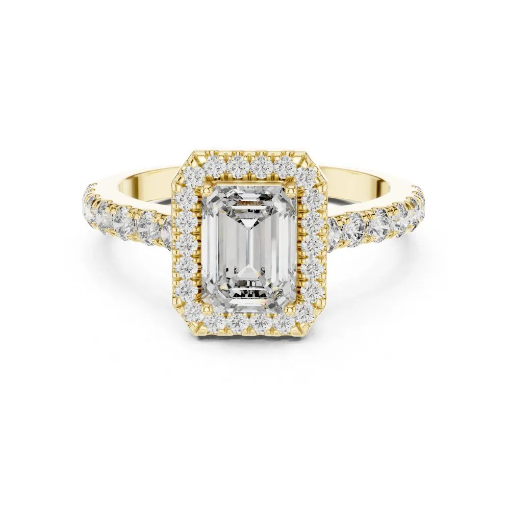 Orynio ORYNIO Radiant Halo Emerald Engagement Ring in 925 Sterling Silver 92.5 silver jewellery