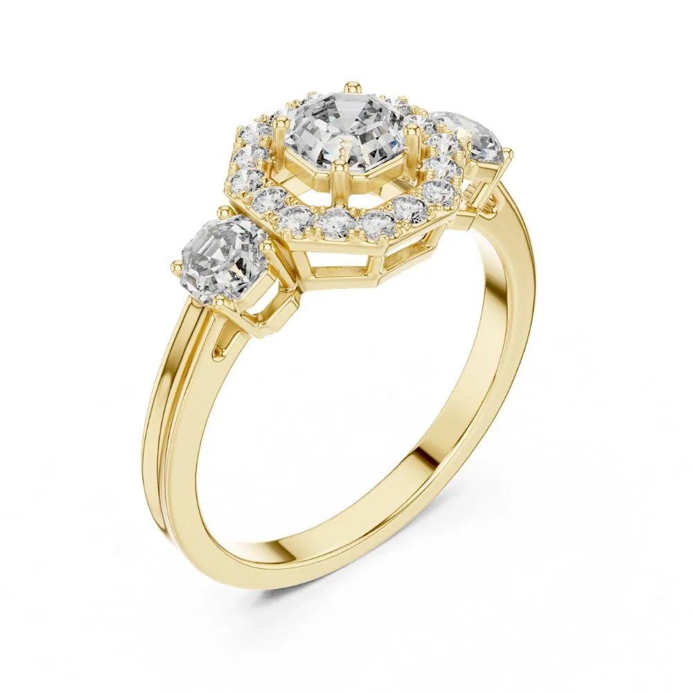 Orynio ORYNIO Aurora Halo Three Stone Ring in 925 Sterling Silver 92.5 silver jewellery