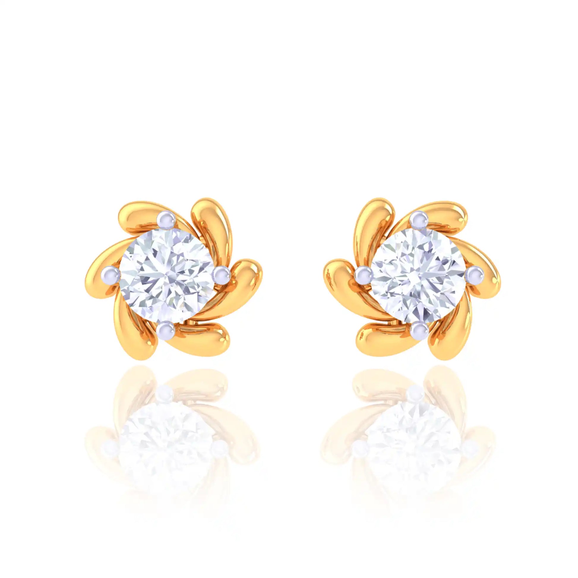 Golden Diamond Stud Earrings - Elegant Spiral Design