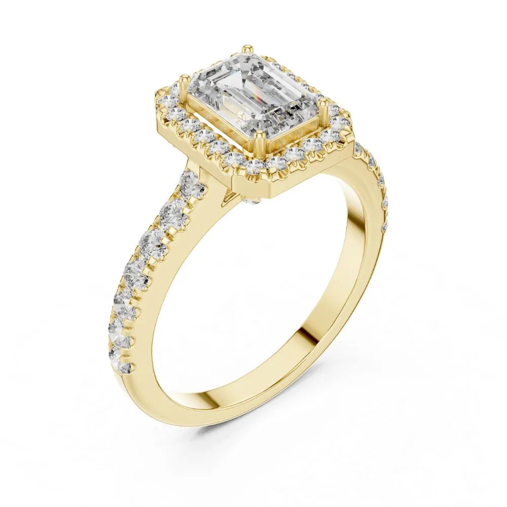 Orynio ORYNIO Radiant Halo Emerald Engagement Ring in 925 Sterling Silver 92.5 silver jewellery