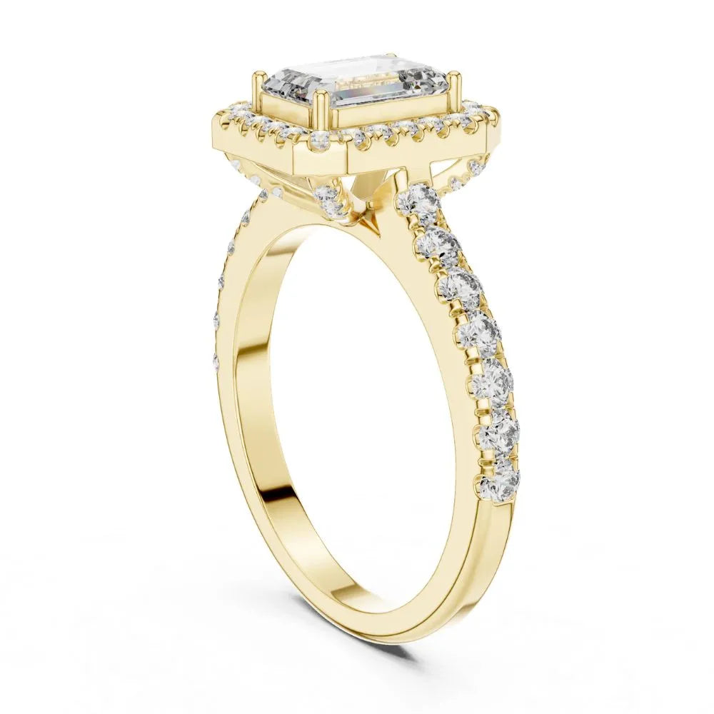Orynio ORYNIO Radiant Halo Emerald Engagement Ring in 925 Sterling Silver 92.5 silver jewellery