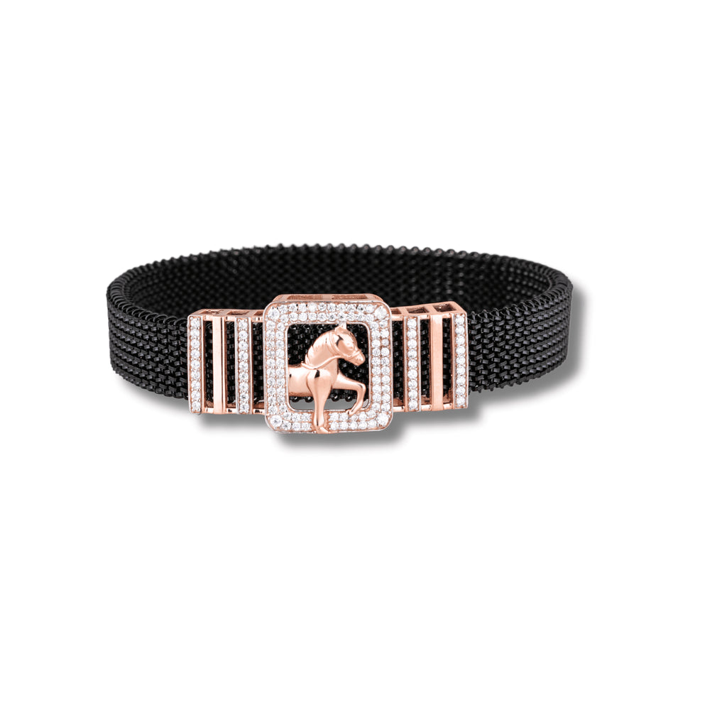 925 Silver Horse Design Rose Gold Pleating Men's Spring Bracelet