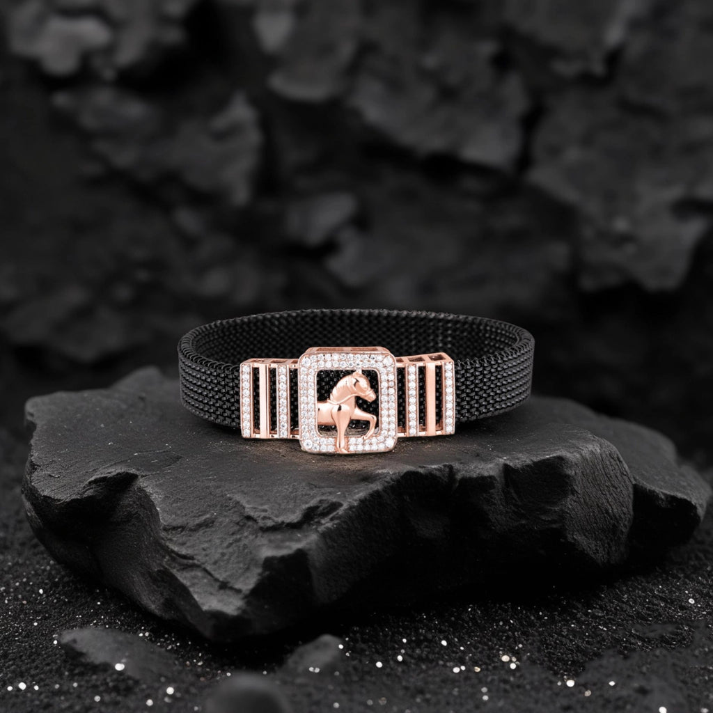 925 Silver Horse Design Rose Gold Pleating Men's Spring Bracelet