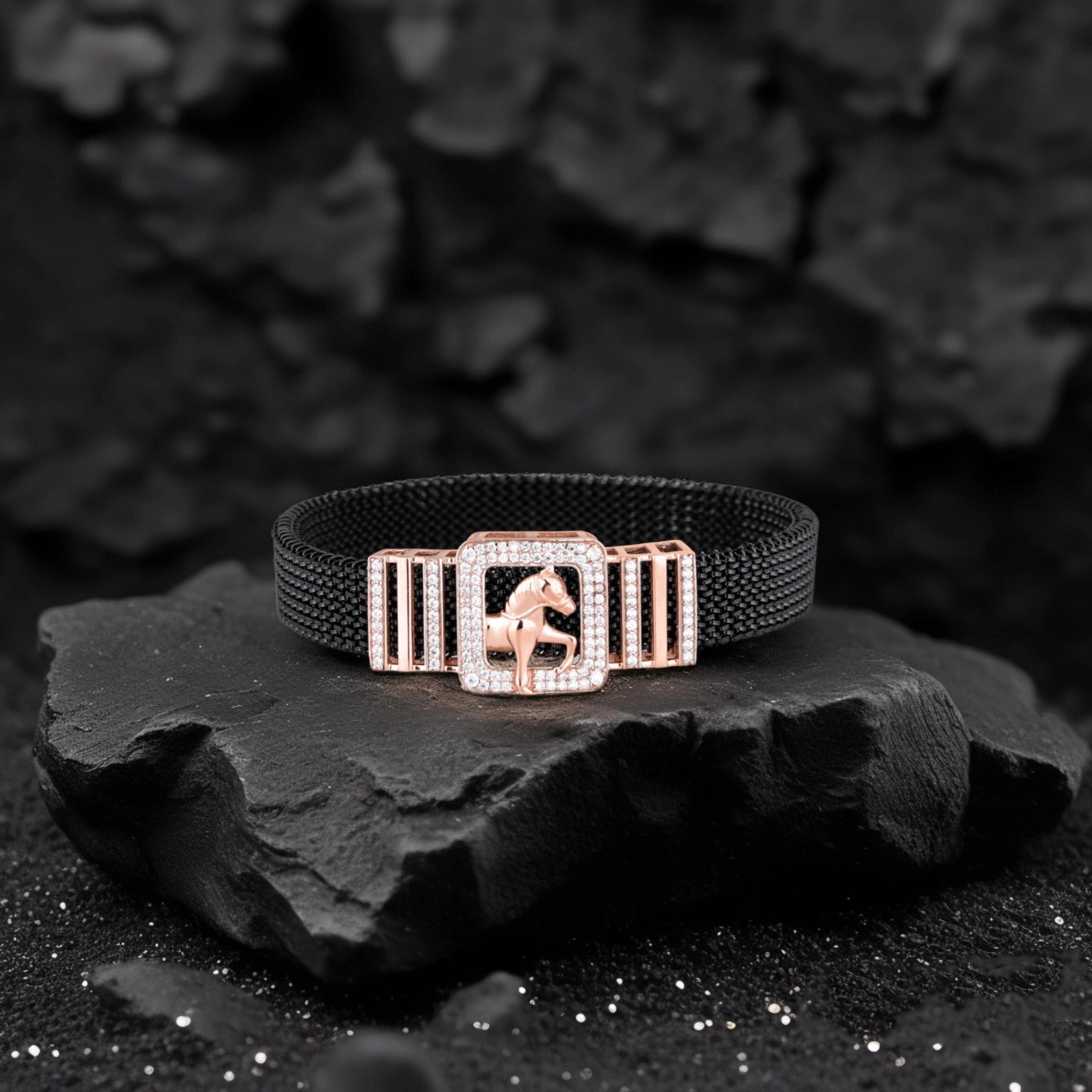 925 Silver Horse Design Rose Gold Pleating Men's Spring Bracelet