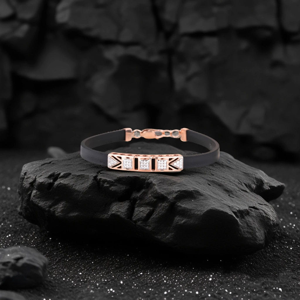 925 Silver Three Square Design Rose Gold Pleating Women's Silicon Bracelet