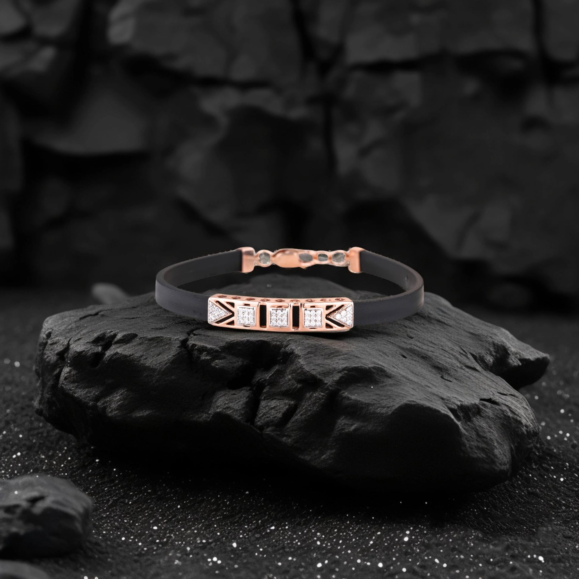 925 Silver Three Square Design Rose Gold Pleating Women's Silicon Bracelet