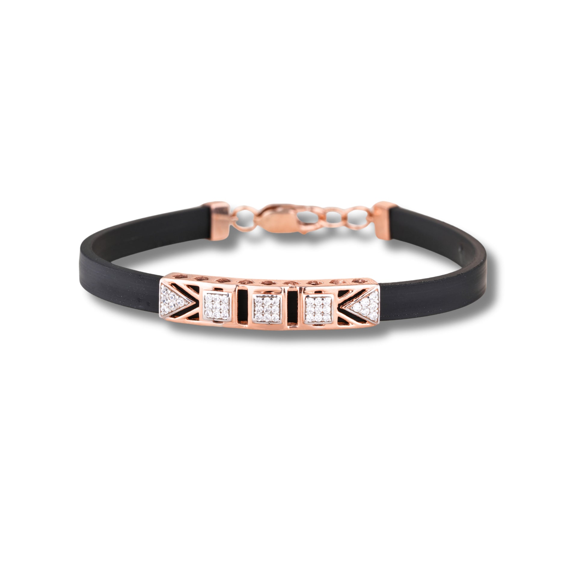 925 Silver Three Square Design Rose Gold Pleating Women's Silicon Bracelet
