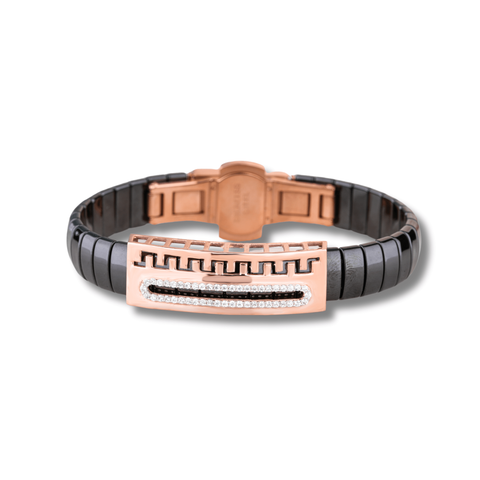 925 Silver Classy Design Rose Gold Pleating Men's Ceramic Bracelet