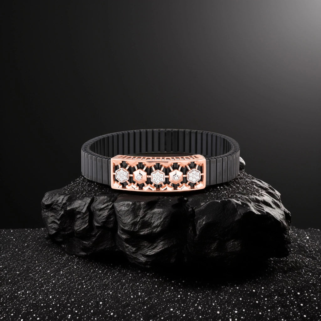 925 Silver Hexagon Shape Design Men's Rolex Bracelet with Stretchable Belt