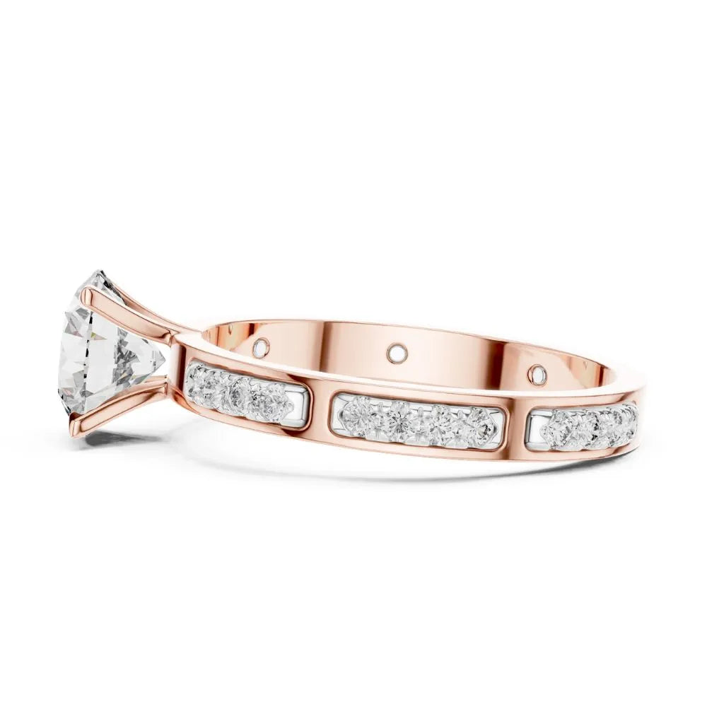 Orynio Round Cut Solitaire Engagement Ring with Channel Set Accent Diamonds in Rose Gold 92.5 silver jewellery