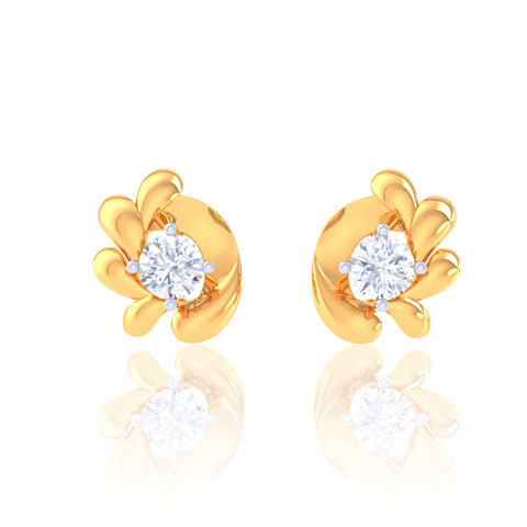 Gold Floral Swirl Stud Earrings with Sparkling Stone Center