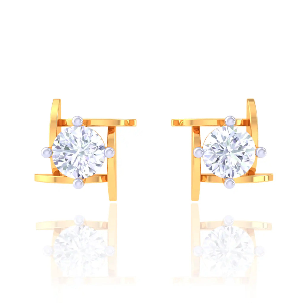 Contemporary Golden Diamond Stud Earrings - Unique Grid Design