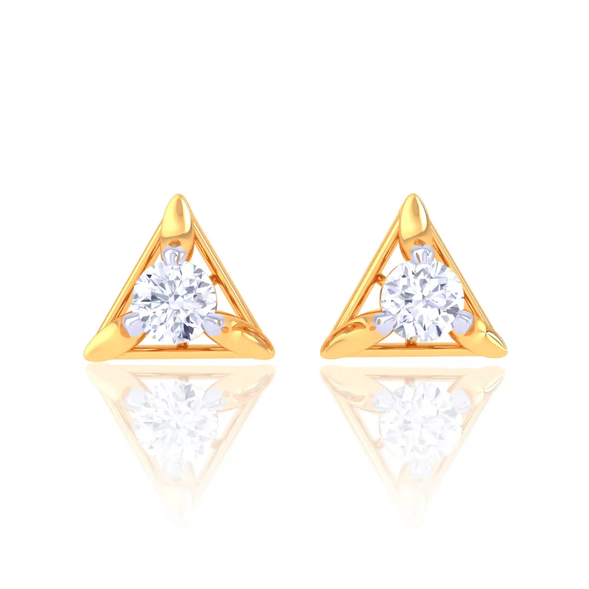 Geometric Golden Diamond Stud Earrings - Triangular Design