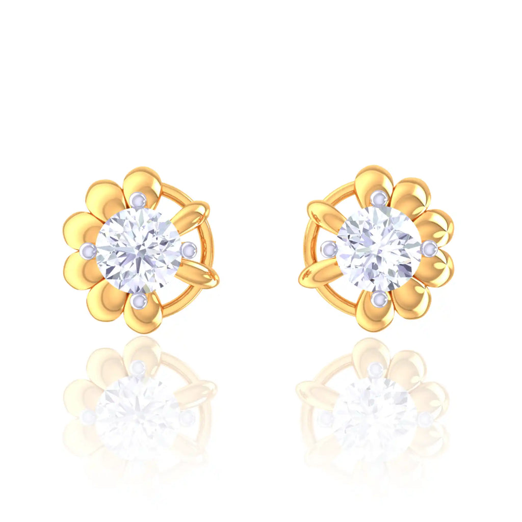 Floral Golden Diamond Stud Earrings - Elegant Flower Design