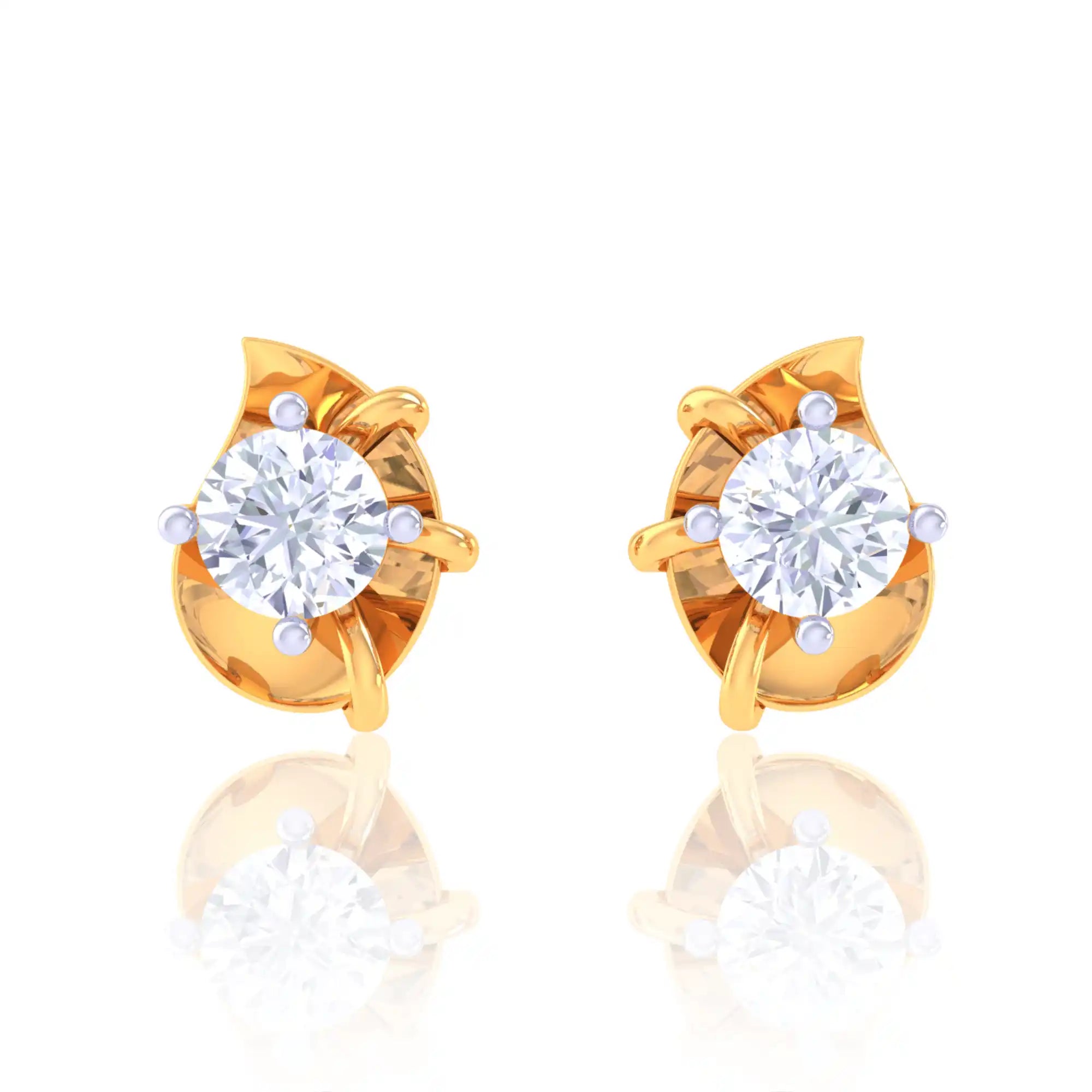 Elegant Golden Diamond Stud Earrings - Teardrop Design