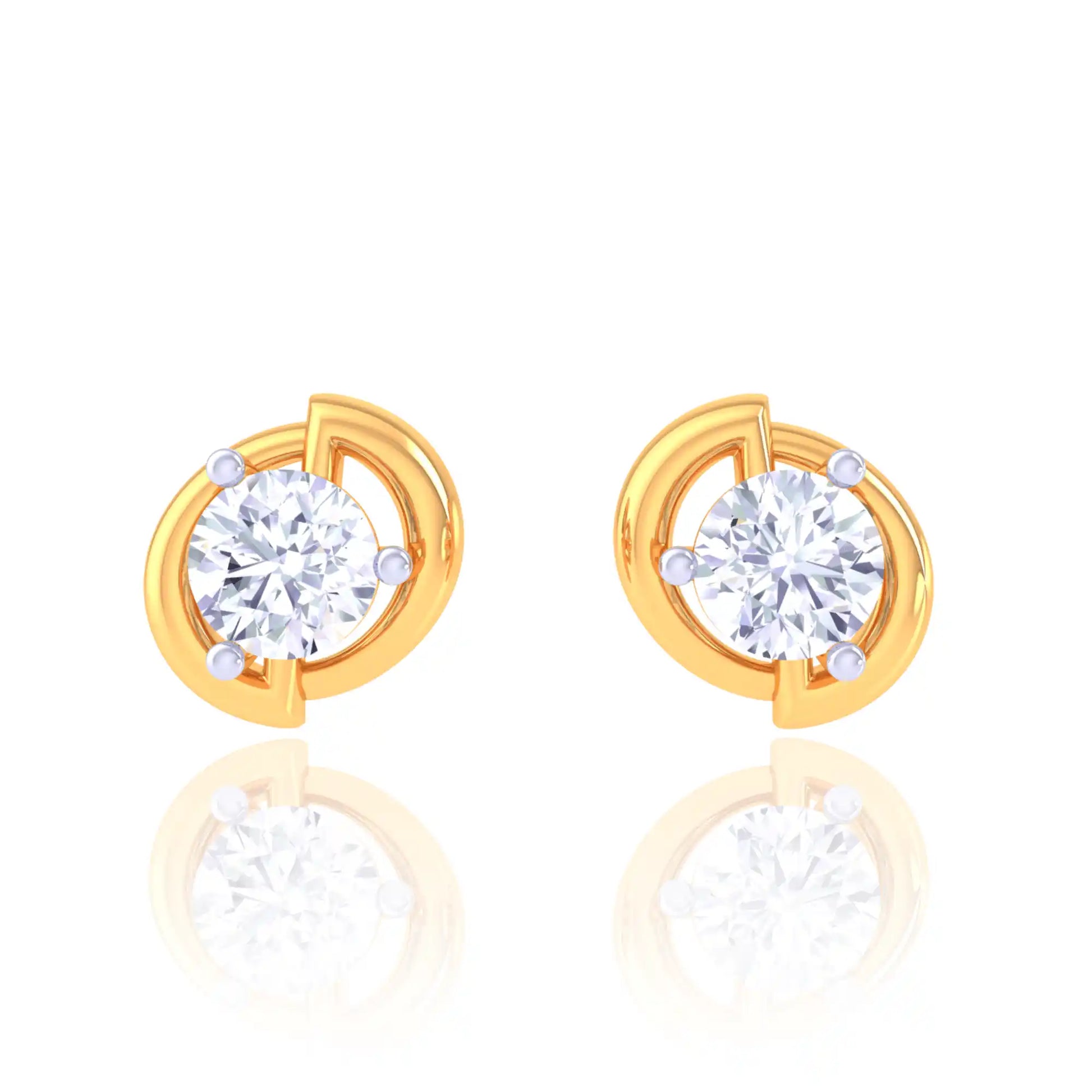 Modern Golden Diamond Stud Earrings - Swirl Design
