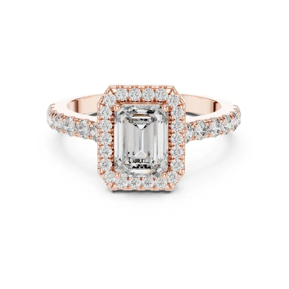 Orynio ORYNIO Radiant Halo Emerald Engagement Ring in 925 Sterling Silver 92.5 silver jewellery
