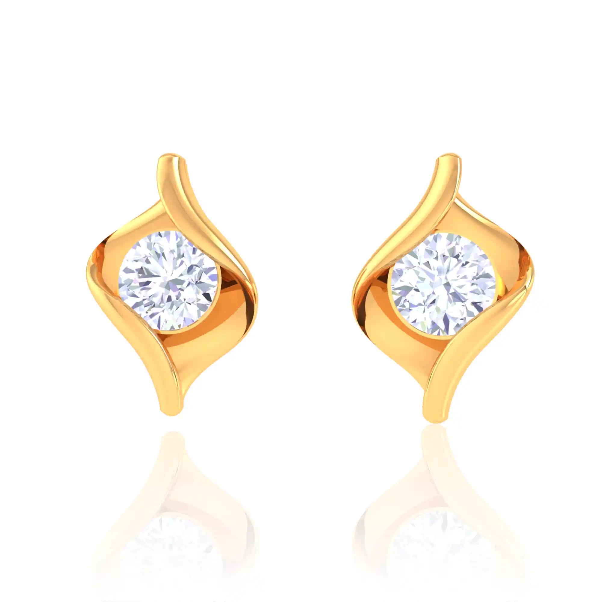 Sleek Golden Diamond Stud Earrings - Modern Twist Design

