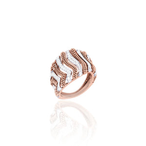 925 Silver Wave Pattern CZ Rose Gold Women’s Ring