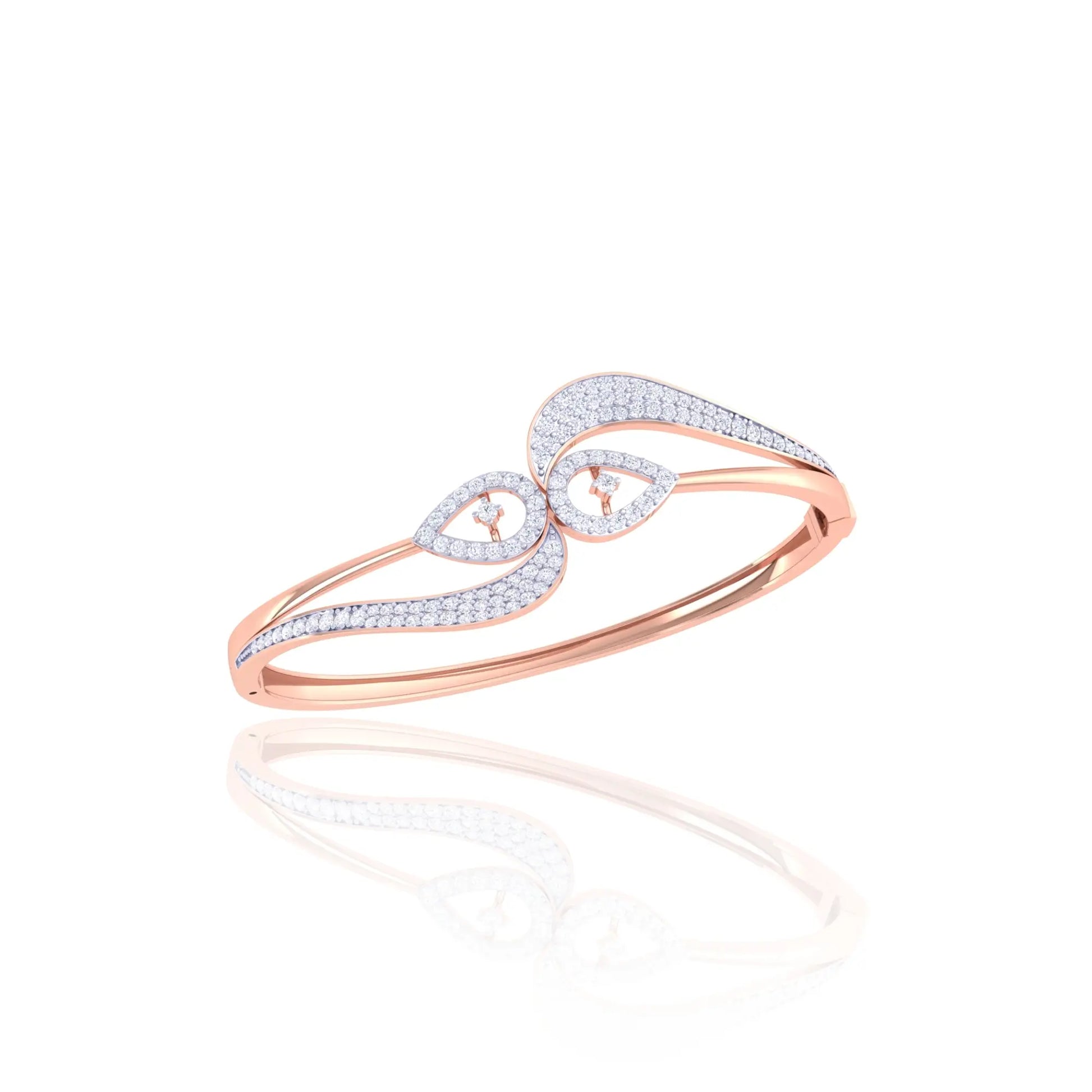 925 Silver Dual Teardrop Diamond Rose Gold Women's Cuff Bracelet