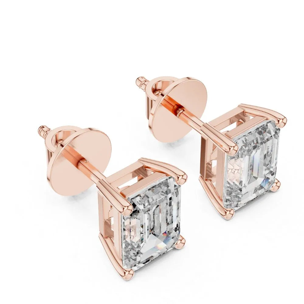 ORYNIO Emerald Cut Solitaire Stud Earrings in 925 Sterling Silver