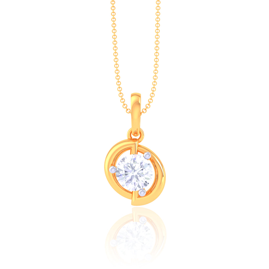 925 Silver Round Solitaire Pendant & Chain for Women
