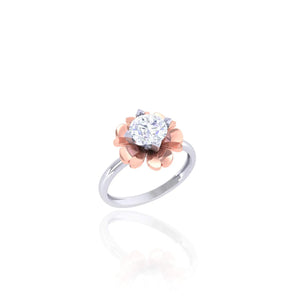 925 Silver Floral Rose Gold & CZ Solitaire Women's Ring