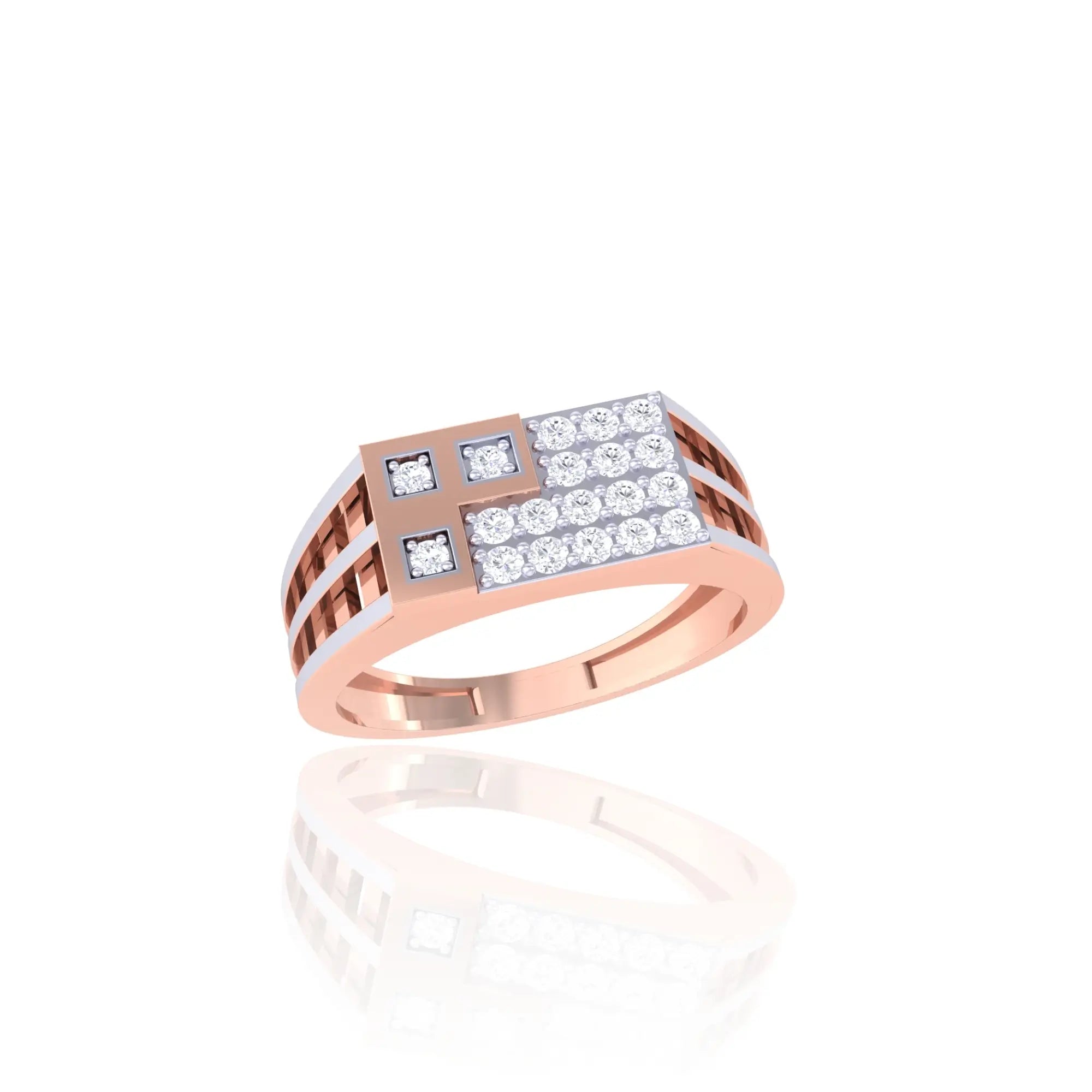 92.5 Silver Men's Ring with Rose Gold Finish and Diamond-Like Accents