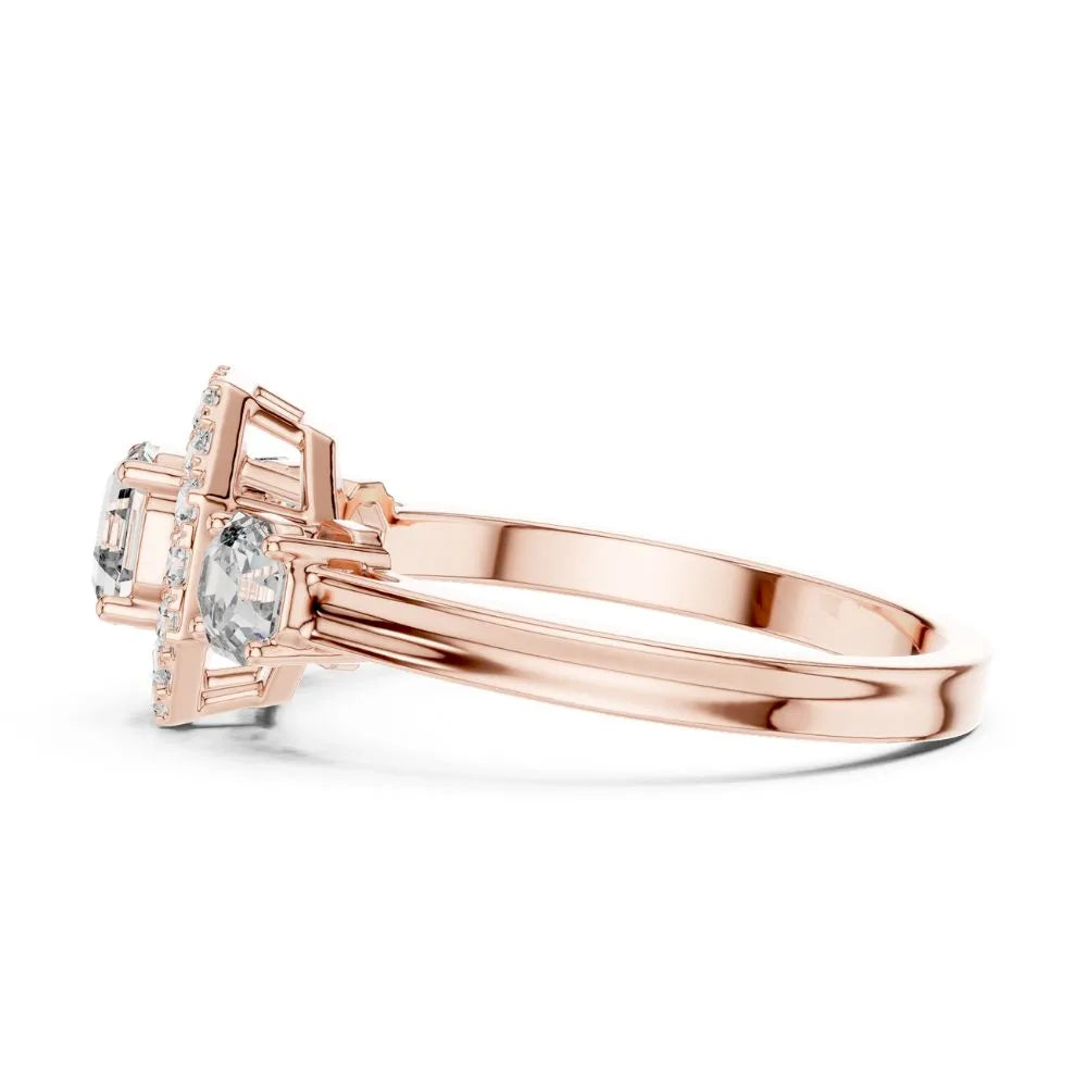 Orynio ORYNIO Aurora Halo Three Stone Ring in 925 Sterling Silver 92.5 silver jewellery