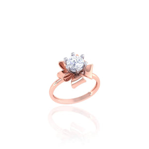 925 Silver Rose Gold Bow Floral Solitaire Women's Ring