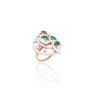 925 Silver Green Stone Peacock Feather Design Rose Gold Women’s Ring