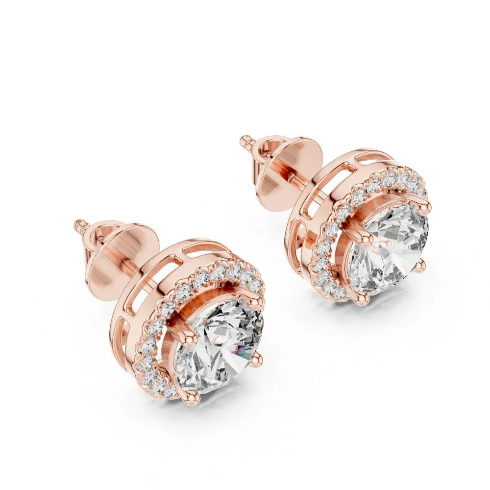 ORYNIO Single Halo Round Solitaire Stud Earrings in 925 Sterling Silver