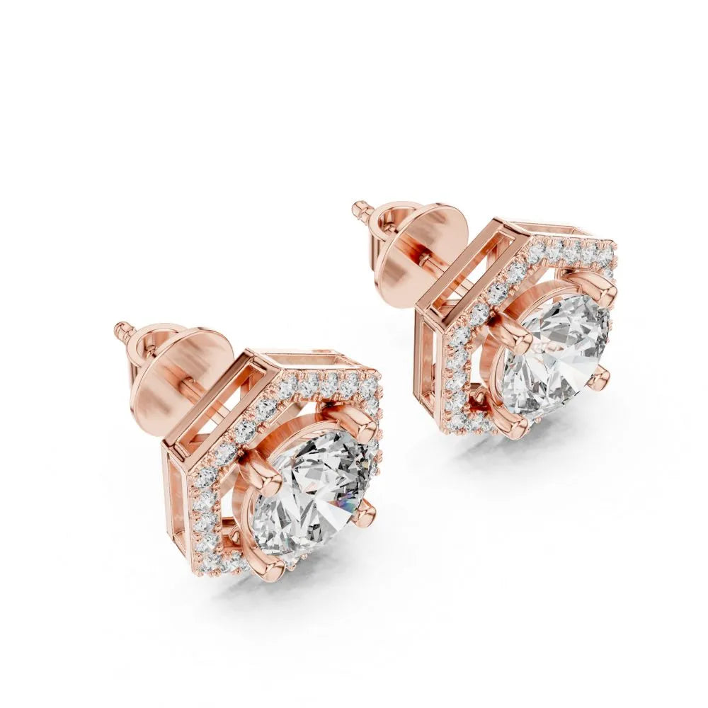 ORYNIO Chevron Shield Solitaire Stud Earrings in 925 Sterling Silver