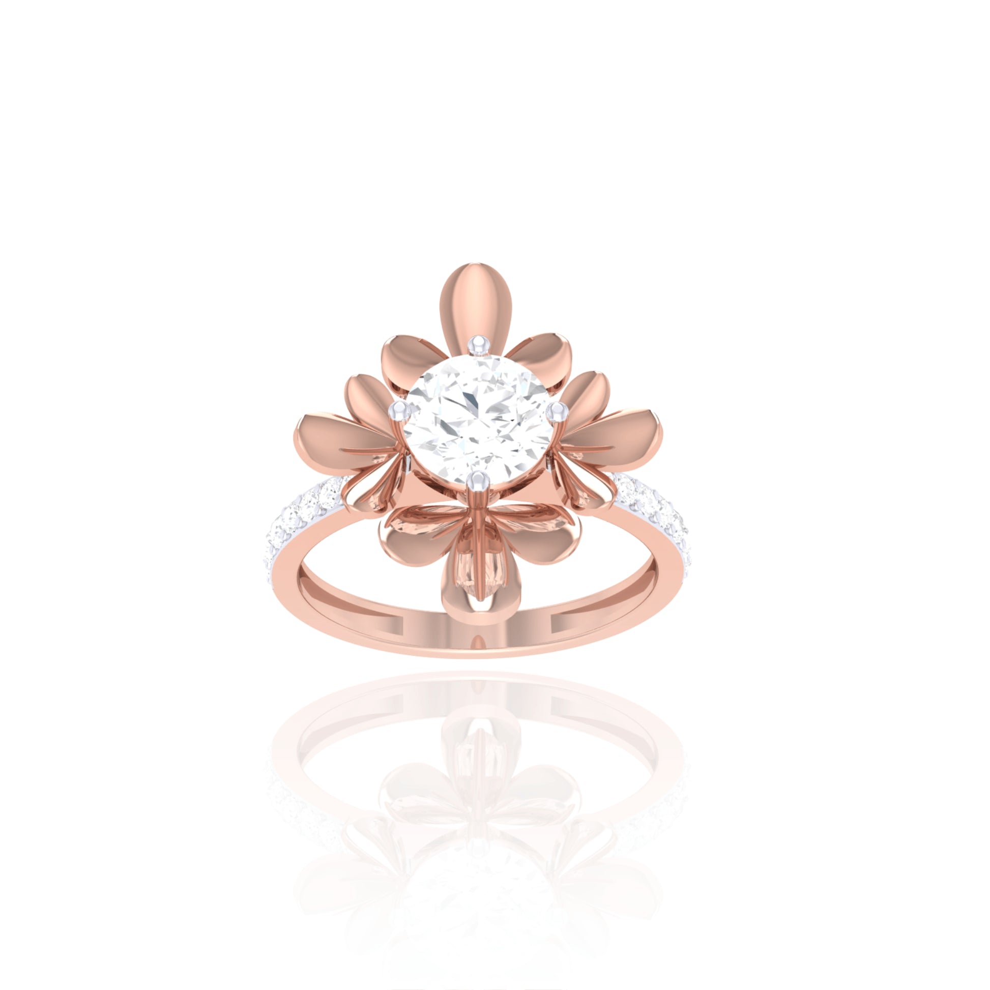 925 Silver Flower Design Two-Tone Solitaire Ring for Women