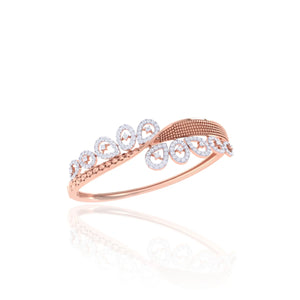 925 Silver Stylish Leaf Pattern Rose Gold Women's Cuff Bracelet