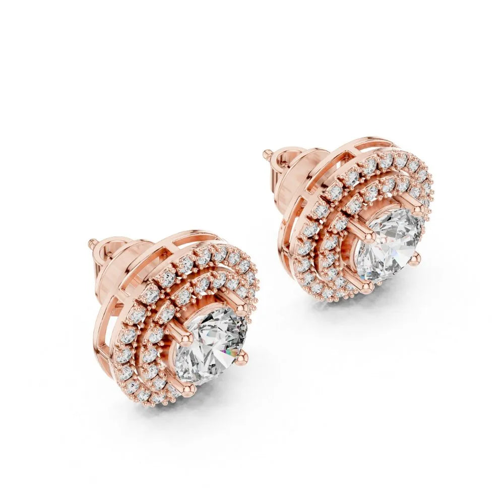 ORYNIO Double Halo Round Solitaire Stud Earrings in 925 Sterling Silver