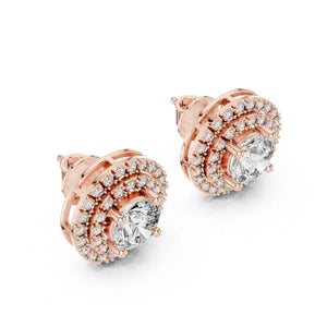 ORYNIO Double Halo Round Solitaire Stud Earrings in 925 Sterling Silver