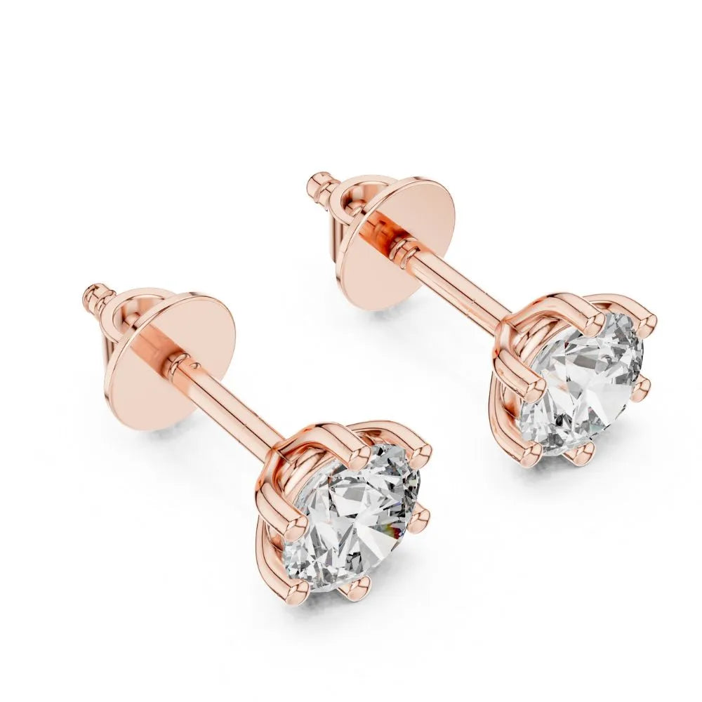 ORYNIO Crown Six-Prong Solitaire Stud Earrings in 925 Sterling Silver