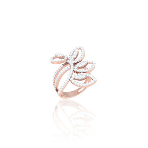 925 Silver Floral Open Leaf CZ Rose Gold Women’s Ring