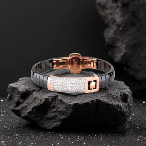 925 Silver Rose Gold Men's Ceramic Bracelet | Unique